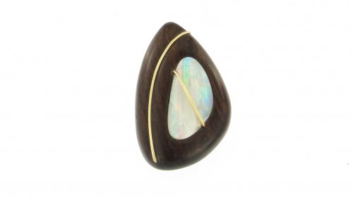 Anhänger GOLD Ebenholzobjekt Opal